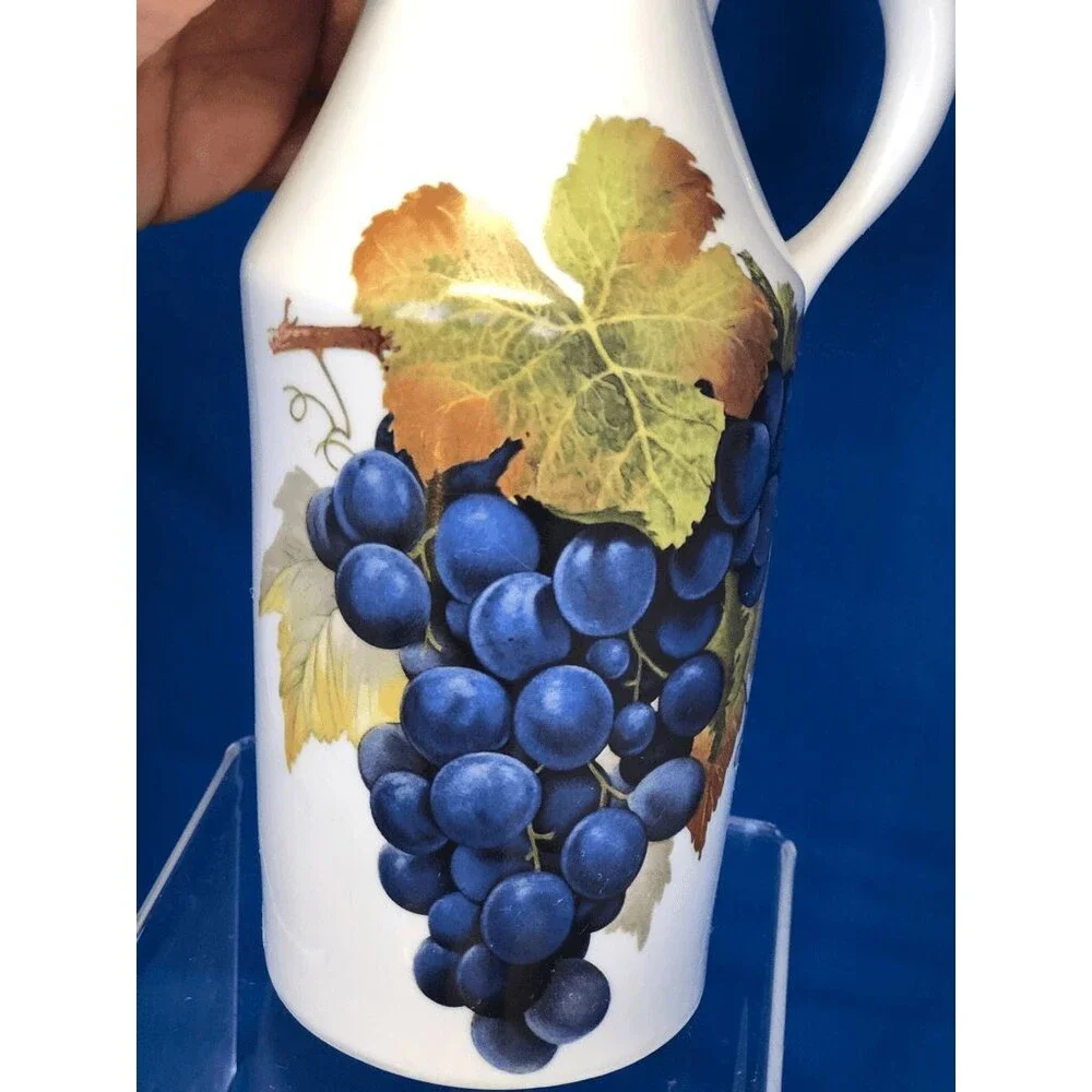 Vintage Naaman Israel Porcelain Grapes Decanter Pitcher & 5 Cups 6pc